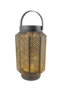 LAMPION METALOWY CZARNY Z LAMPKAMI LED 14,6X23CM