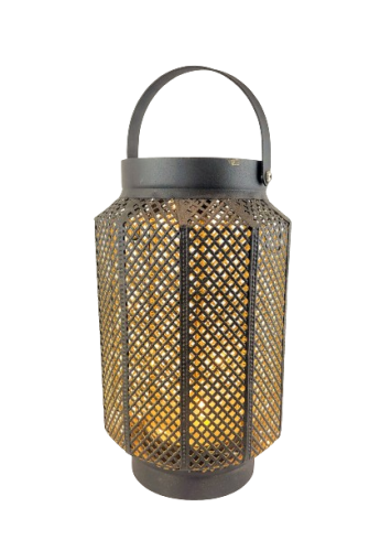 LAMPION METALOWY CZARNY Z LAMPKAMI LED 14,6X23CM