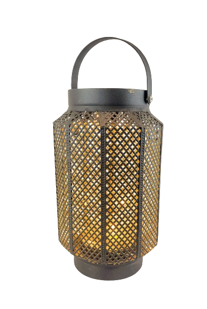 LAMPION METALOWY CZARNY Z LAMPKAMI LED 14,6X23CM