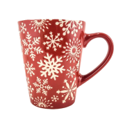 CZERWONY KUBEK CERAMICZNY Z PŁATKAMI SNIEGU 320ML
