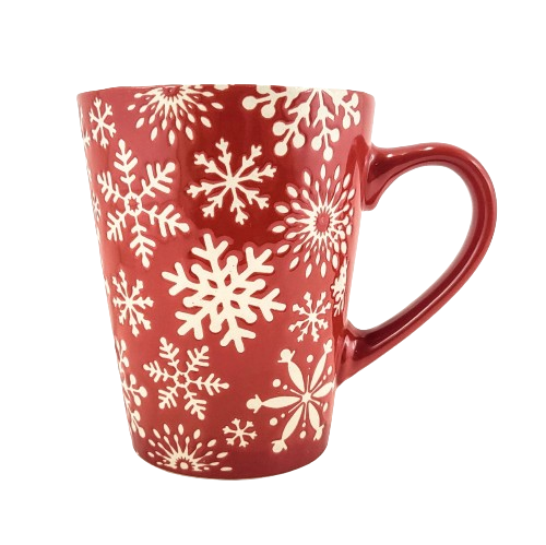 CZERWONY KUBEK CERAMICZNY Z PŁATKAMI SNIEGU 320ML