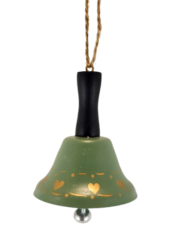 METALOWY DZWON WISZĄCY ZIELONY W SERCA 8,5CM