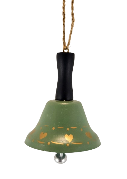 METALOWY DZWON WISZĄCY ZIELONY W SERCA 8,5CM
