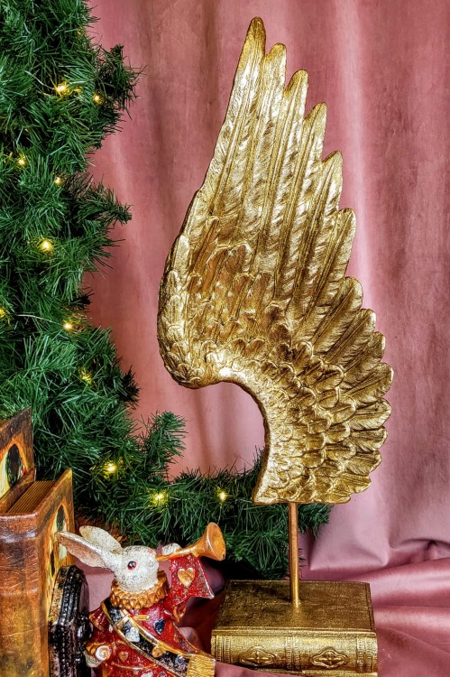 STATUETKA FIGURKA ZŁOTE SKRZYDŁO NA KSIĄŻCE 60CM