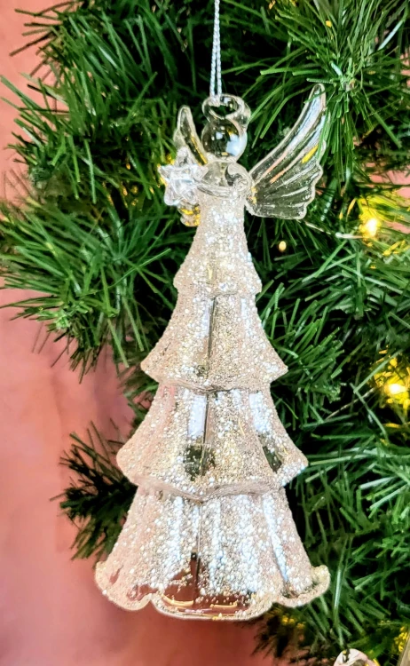 ZAWIESZKA ANIOŁ SZKLANY Z FALBANKAMI DUŻY 14CM