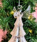 ZAWIESZKA ANIOŁ SZKLANY Z FALBANKAMI DUŻY 14CM