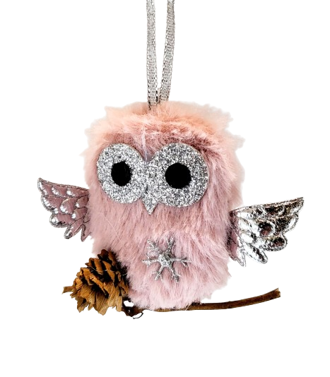 ZAWIESZKA PUSZYSTA RÓŻOWA SOWA SÓWKA 8CM