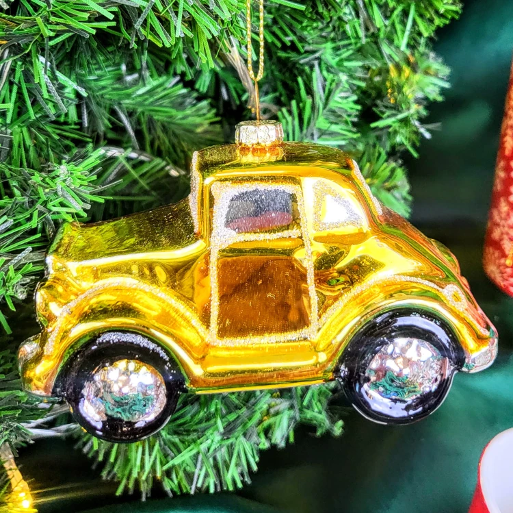 BOMBKA SZKLANA - ZŁOTE AUTO SAMOCHÓD 10CM