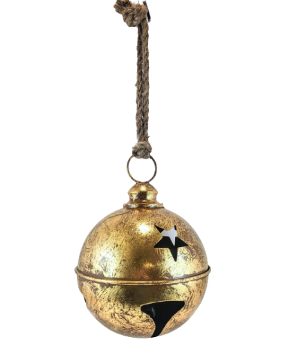 METALOWY ZŁOTY DZWONEK Z GWIAZDĄ NA SZNURZE 20x28CM