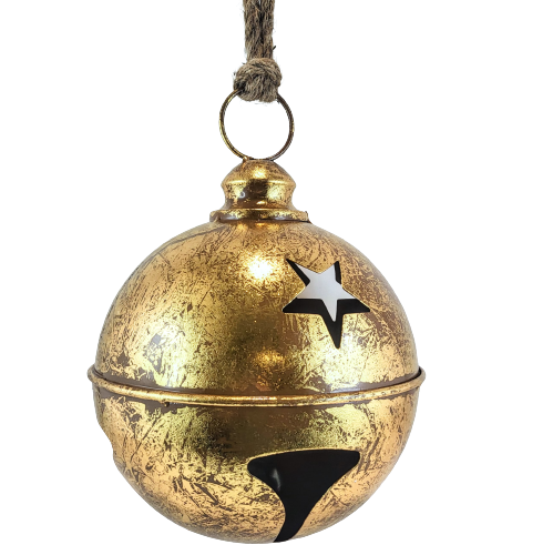 METALOWY ZŁOTY DZWONEK Z GWIAZDĄ NA SZNURZE 20x28CM