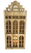 DREWNIANY ŚWIECZNIK ZE SZKŁEM DOMEK 22CM