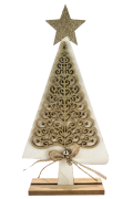 FIGURKA DREWNIANA BIAŁO ZŁOTA CHOINKA 30CM