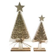 FIGURKA DREWNIANA BIAŁO ZŁOTA CHOINKA 30CM