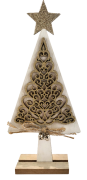 FIGURKA DREWNIANA BIAŁO ZŁOTA CHOINKA 23CM