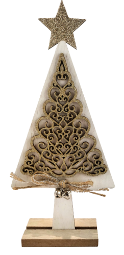 FIGURKA DREWNIANA BIAŁO ZŁOTA CHOINKA 23CM