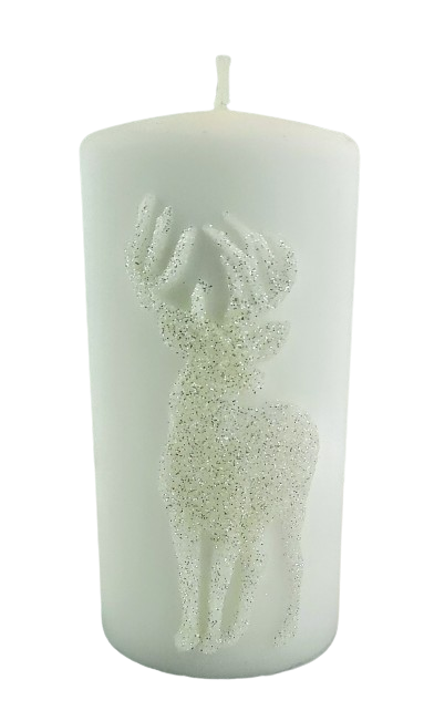 ŚWIECA PARAFINOWA JELEŃ APLIKACJA WALEC ŚREDNI 14CM