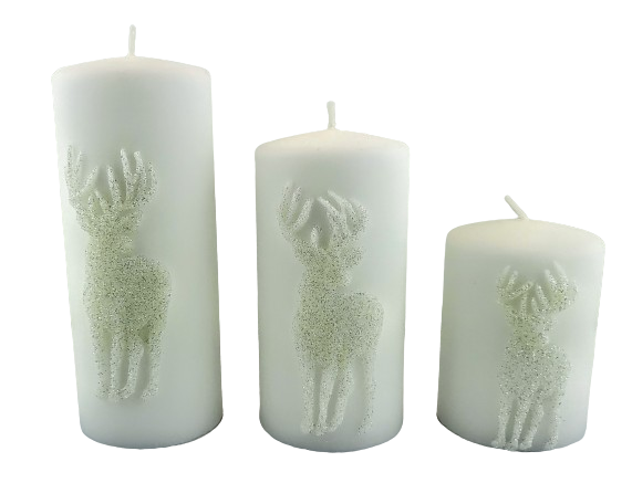 ŚWIECA PARAFINOWA JELEŃ APLIKACJA WALEC ŚREDNI 14CM