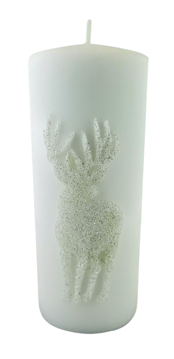 ŚWIECA PARAFINOWA JELEŃ APLIKACJA WALEC DUŻY 17CM