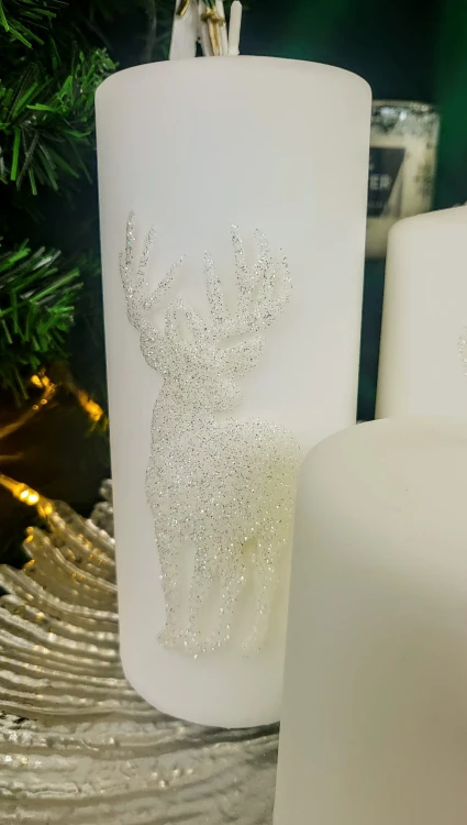 ŚWIECA PARAFINOWA JELEŃ APLIKACJA WALEC DUŻY 17CM