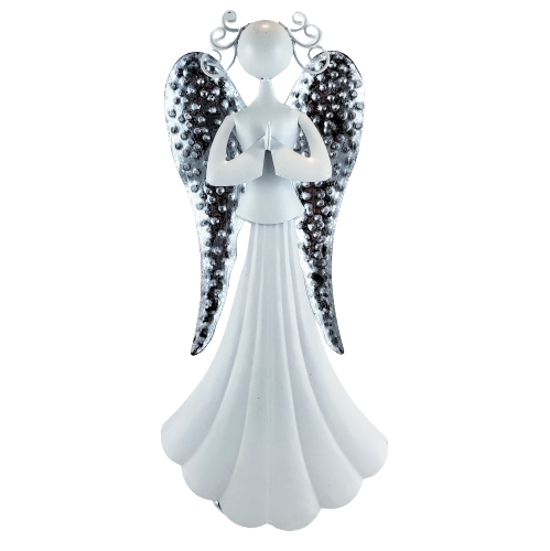 FIGURKA ANIOŁ METALOWY BIAŁY 34CM