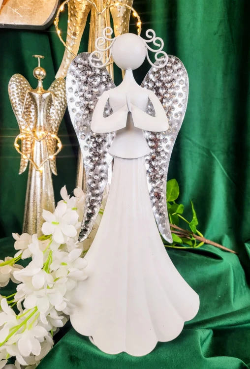 FIGURKA ANIOŁ METALOWY BIAŁY 34CM