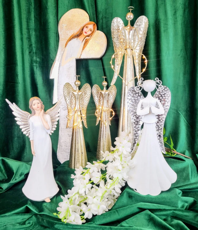 FIGURKA ANIOŁ METALOWY BIAŁY 34CM