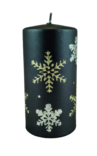 ŚWIECA FROST PŁATKI ŚNIEGU CZARNA WALEC 14CM