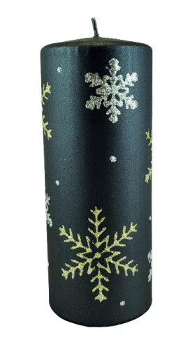 ŚWIECA FROST PŁATKI ŚNIEGU CZARNA WALEC 17,5CM