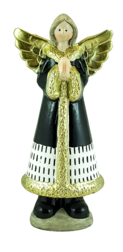 FIGURKA ANIOŁ STOJĄCY CZARNO-ZŁOTY 22CM