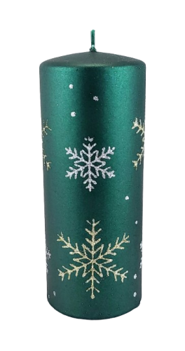 ŚWIECA FROST PŁATKI ŚNIEGU ZIELONA WALEC 17,5CM