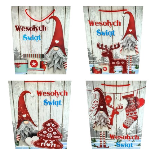 ŚWIĄTECZNA TOREBKA PREZENTOWA SZEROKIE DNO 42CM MIX