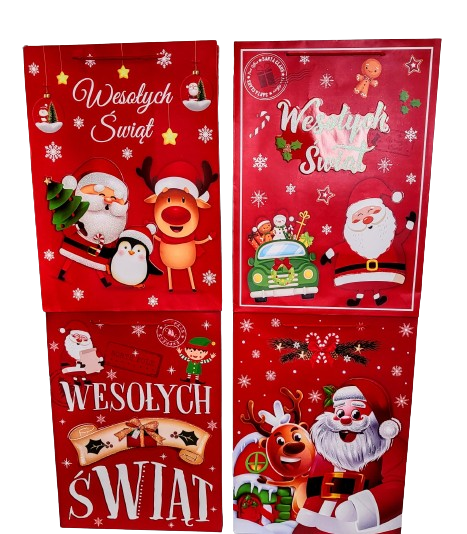 ŚWIĄTECZNA TOREBKA PREZENTOWA SZEROKIE DNO 42CM MIX