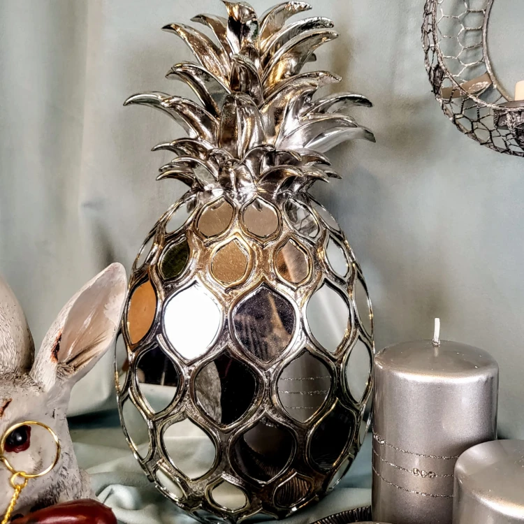 ANANAS DUŻA DEKORACJA SREBRNA Z LUSTREM, H: 47 cm