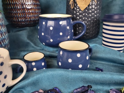 KUBEK CERAMICZNY W KROPKI GRANATOWY 75ML