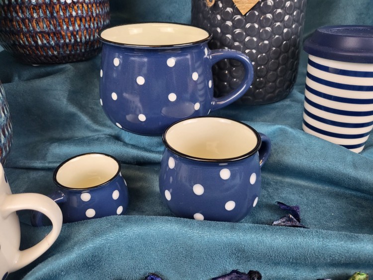 KUBEK CERAMICZNY W KROPKI GRANATOWY 75ML