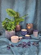 KUBEK CERAMICZNY W KROPKI GRANATOWY 75ML