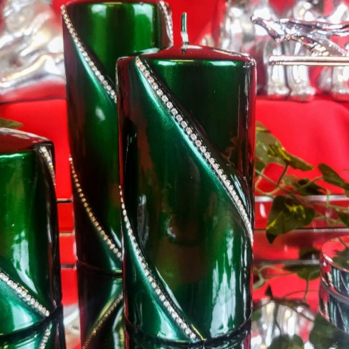 ŚWIECA BOLERO METALLIC WALEC ŚREDNI ZIELONY 14CM