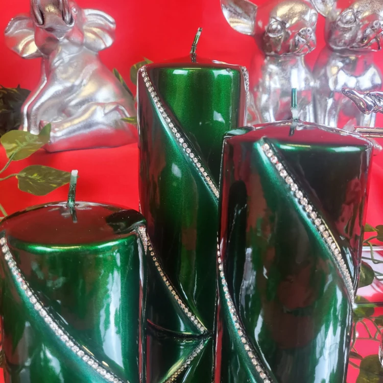 ŚWIECA BOLERO METALLIC WALEC DUŻY ZIELONY 17CM