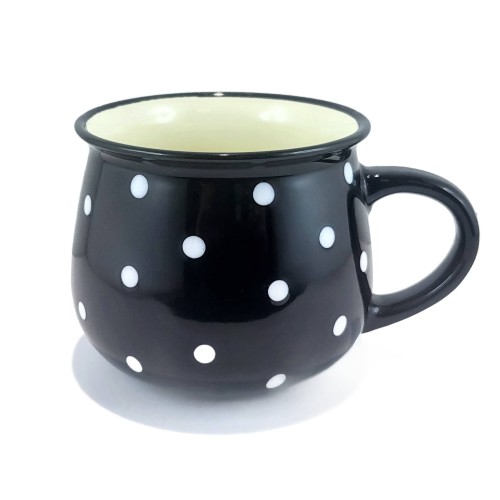 KUBEK CERAMICZNY CZARNY W KROPKI 770ML