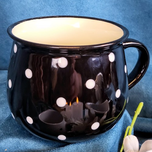 KUBEK CERAMICZNY CZARNY W KROPKI 770ML