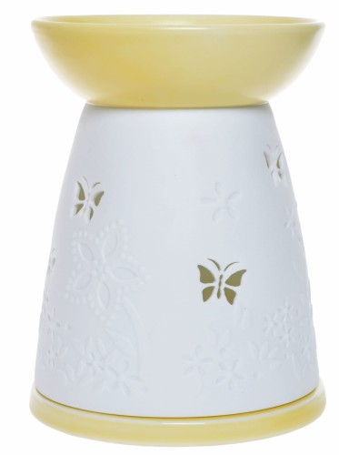 KOMINEK NA OLEJEK PORCELANOWY W MOTYLKI ŻÓŁTY