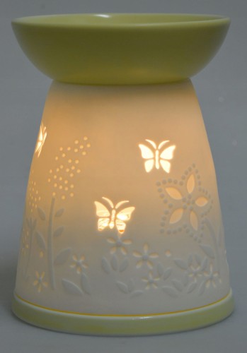 KOMINEK NA OLEJEK PORCELANOWY W MOTYLKI ŻÓŁTY