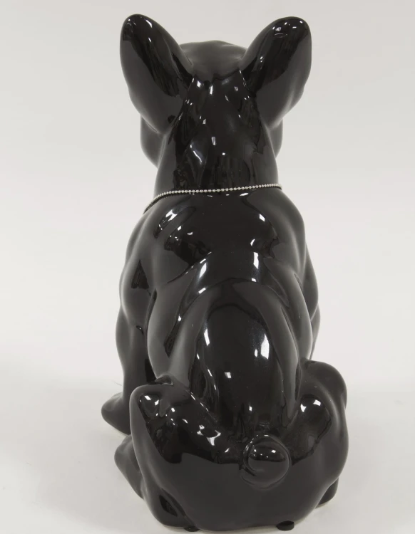 FIGURKA PIES BULDOG CZARNY Z NASZYJNIKIEM 22x18x11,5