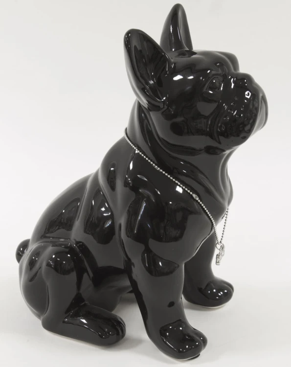 FIGURKA PIES BULDOG CZARNY Z NASZYJNIKIEM 22x18x11,5