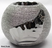 ŚWIECZNIK KULA SREBRNY LIŚĆ 8x6,5cm