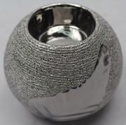 ŚWIECZNIK KULA SREBRNY LIŚĆ 8x6,5cm