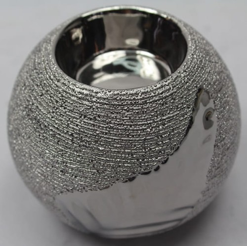 ŚWIECZNIK KULA SREBRNY LIŚĆ 8x6,5cm