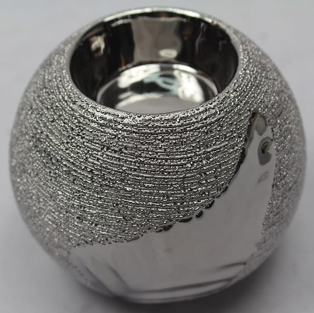 ŚWIECZNIK KULA SREBRNY LIŚĆ 8x6,5cm