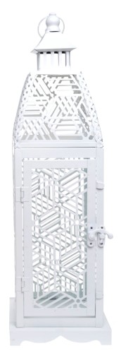 LAMPION LATARNIA DUŻA METALOWA BIAŁA 13X13X42