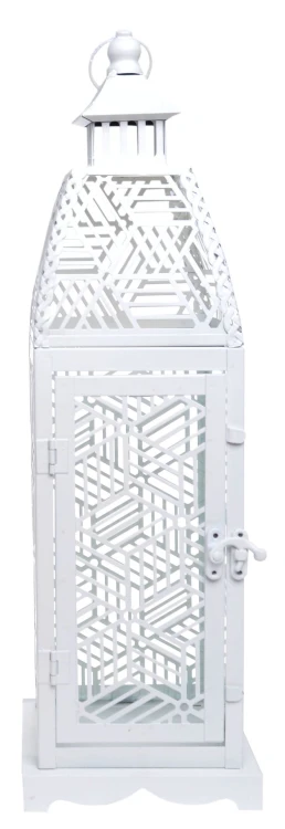 LAMPION LATARNIA DUŻA METALOWA BIAŁA 13X13X42